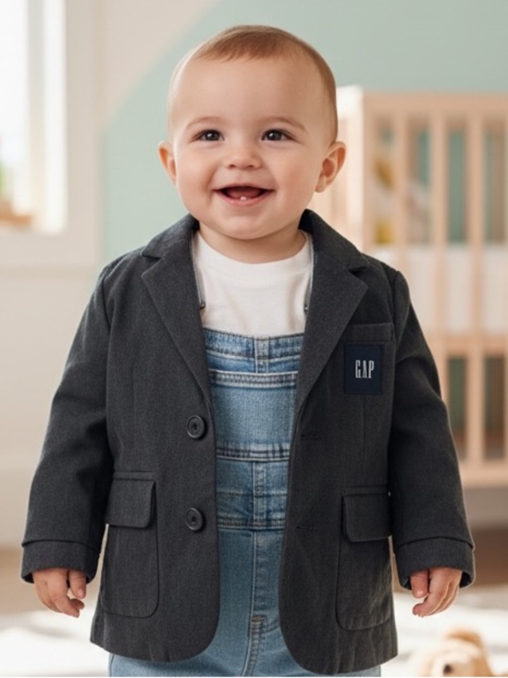 Baby Gap Boy Dark Gray Velour Blazer Jacket 12-18M